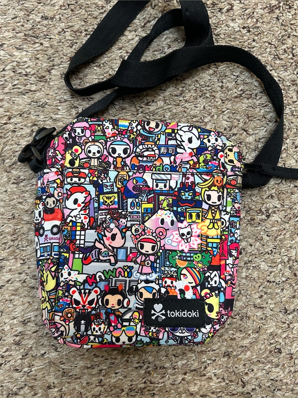 Tokidoki small hipster organizer crossbody in Midnight Metropolis city print